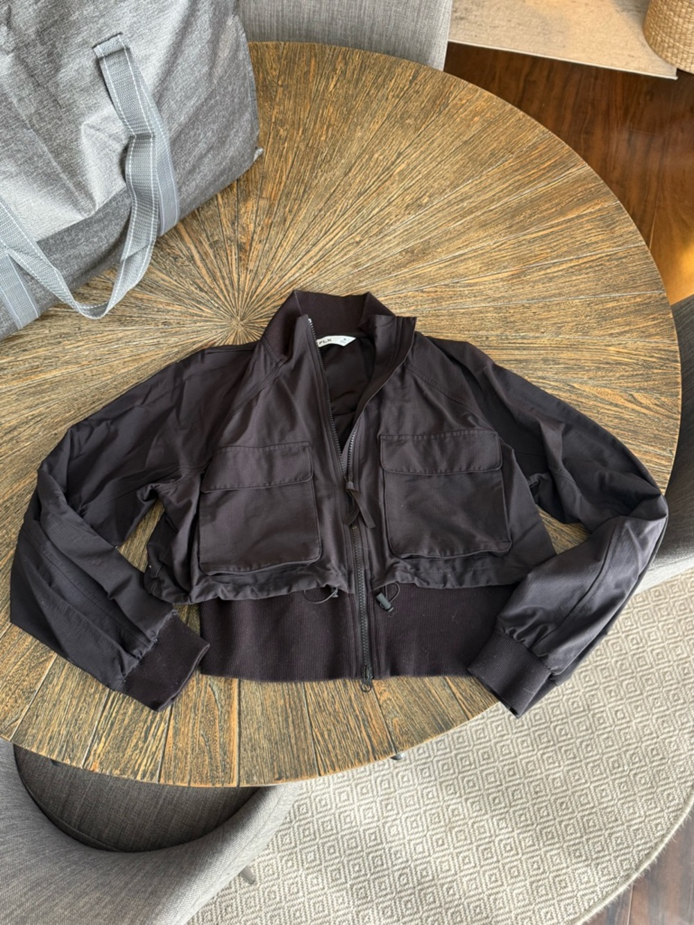 FLX Cropped Black Bomber Jacket with Utility Pockets